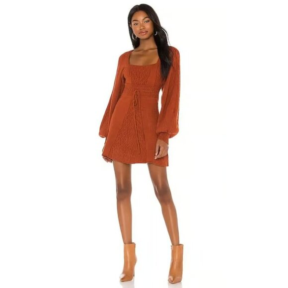 Free People Emmaline Mini Sweater Dress Cut Out‎ Back in Burnt Orange Small - Picture 1 of 10